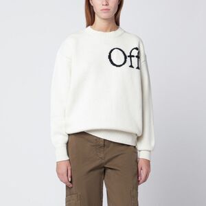 Off-White White Sweater With Logo Intarsia Women